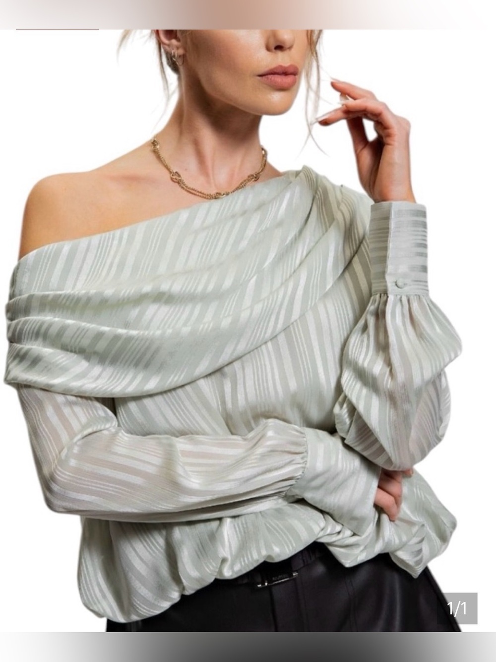 #1300 Easel Sage Green relaxed shoulder Blouse